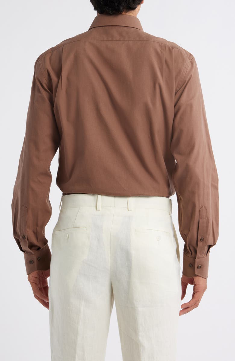 Lorenzo Uomo Trim Fit Solid Brown Cotton Dress Shirt, Alternate, color, Coffee