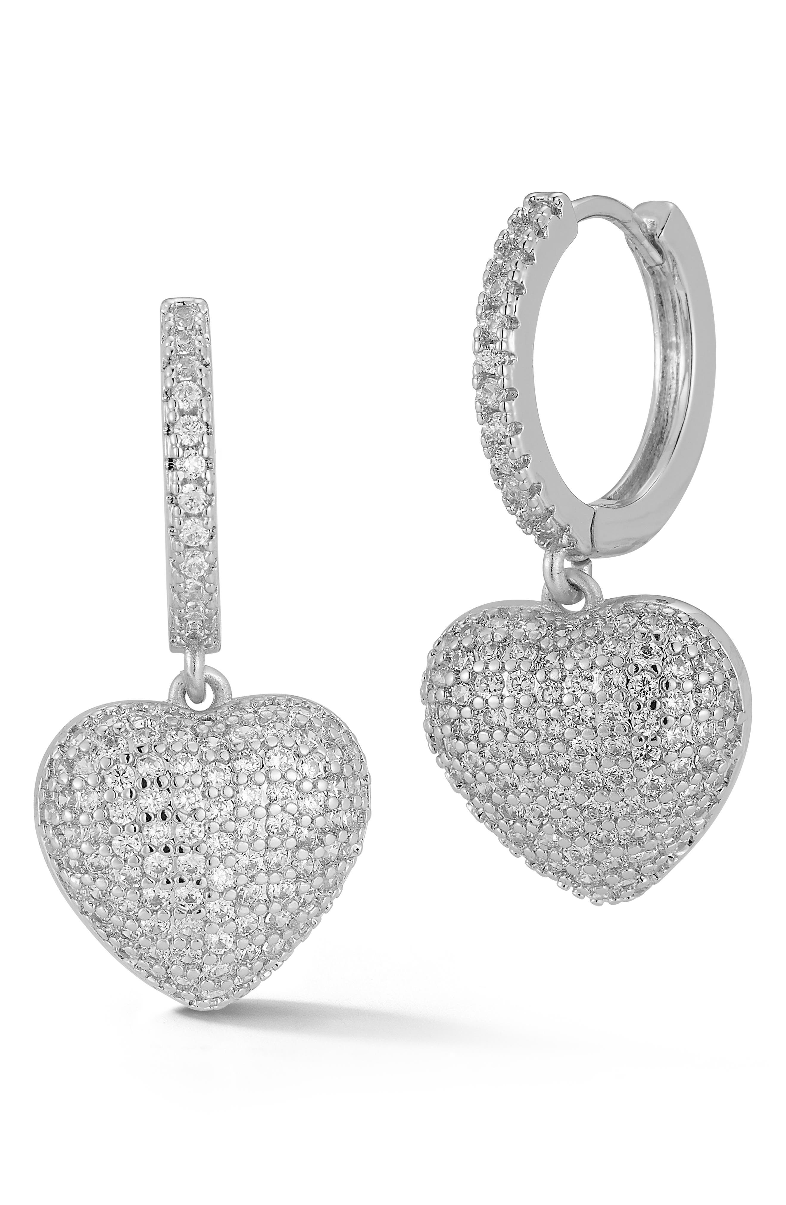 GLAZE JEWELRY Pavé Cubic Zirconia Heart Drop Huggie Hoop Earrings