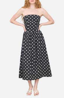 Blu Pepper Polka Dot Strapless Midi Dress