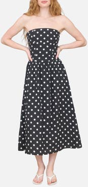 Blu Pepper Polka Dot Strapless Midi Dress