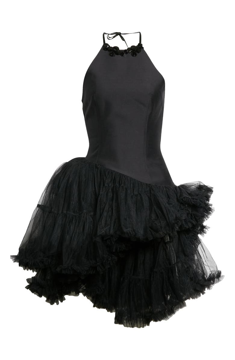 Shushu/Tong Asymmetric Halter Neck Tulle Dress, Alternate, color, Black