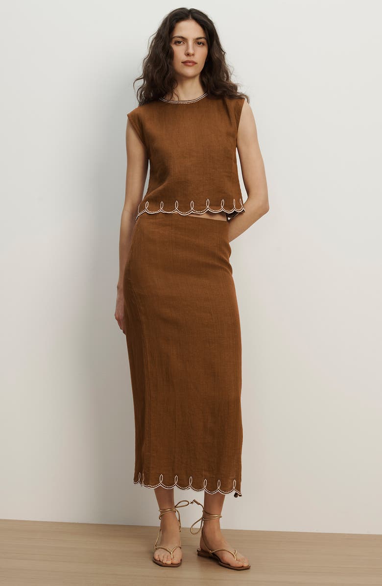 Veronica Beard Kessan Embroidered Crop Linen Top, Alternate, color, Deep Ochre