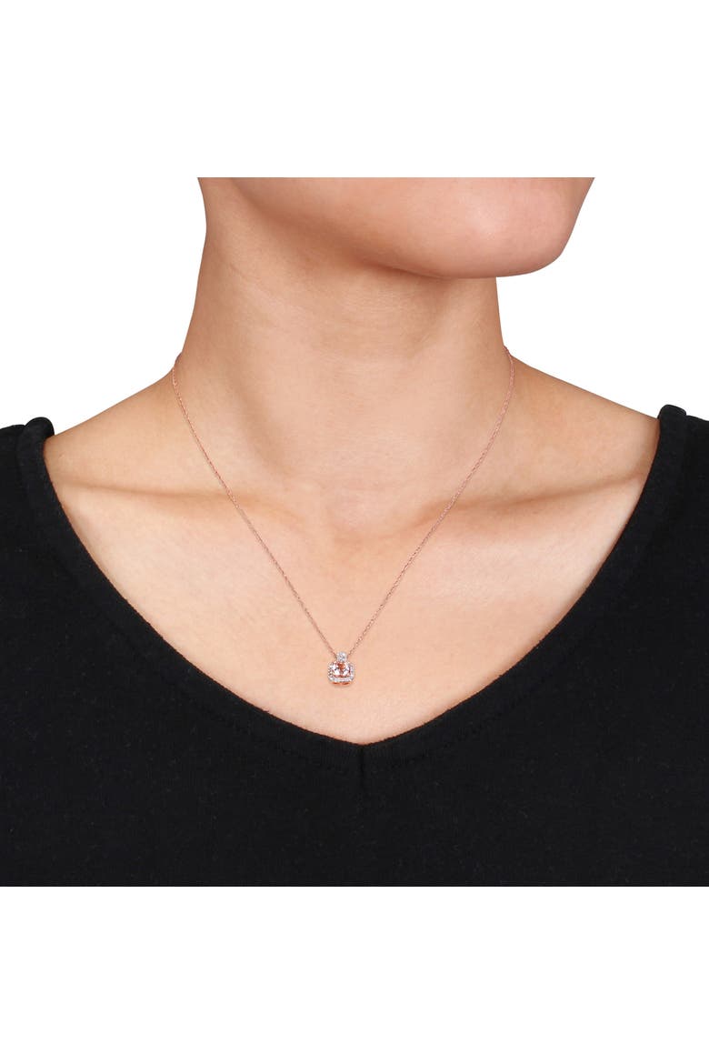 Gemstone & Diamond Halo Cluster Necklace 10K, Alternate, color, Morganite/Rose Gold