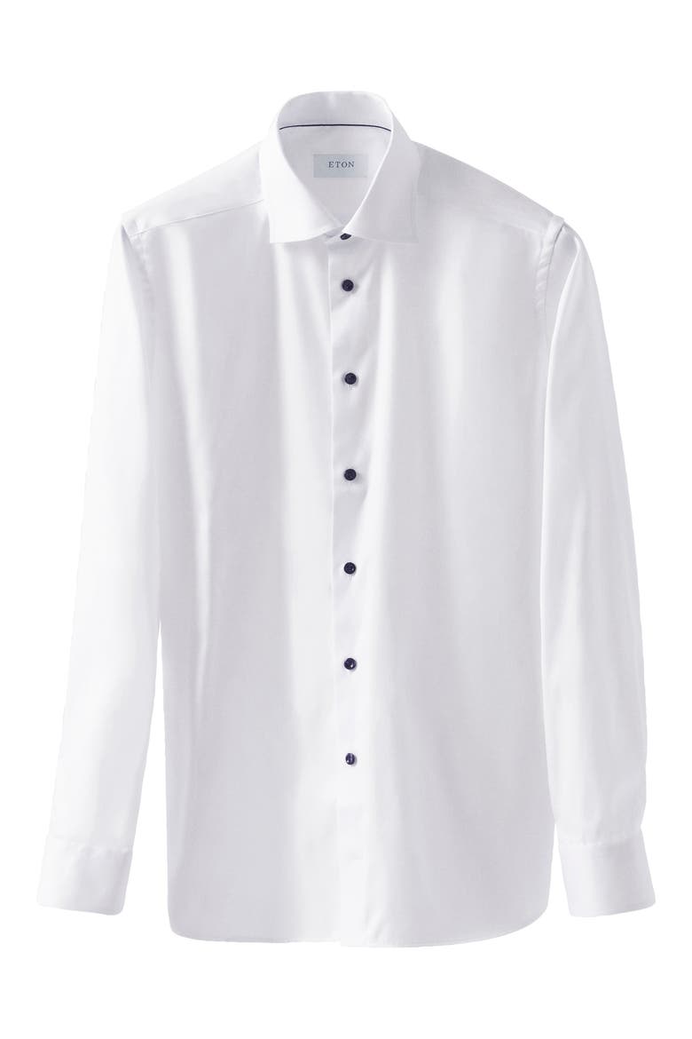 Slim Fit Cotton Twill Dress Shirt, Main, color, WHITE/NAVY