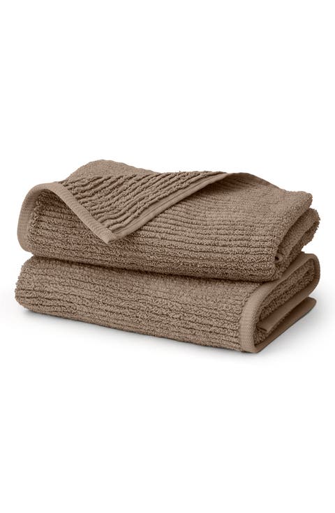 Set of 2 Ribbed Organic Cotton Hand Towels