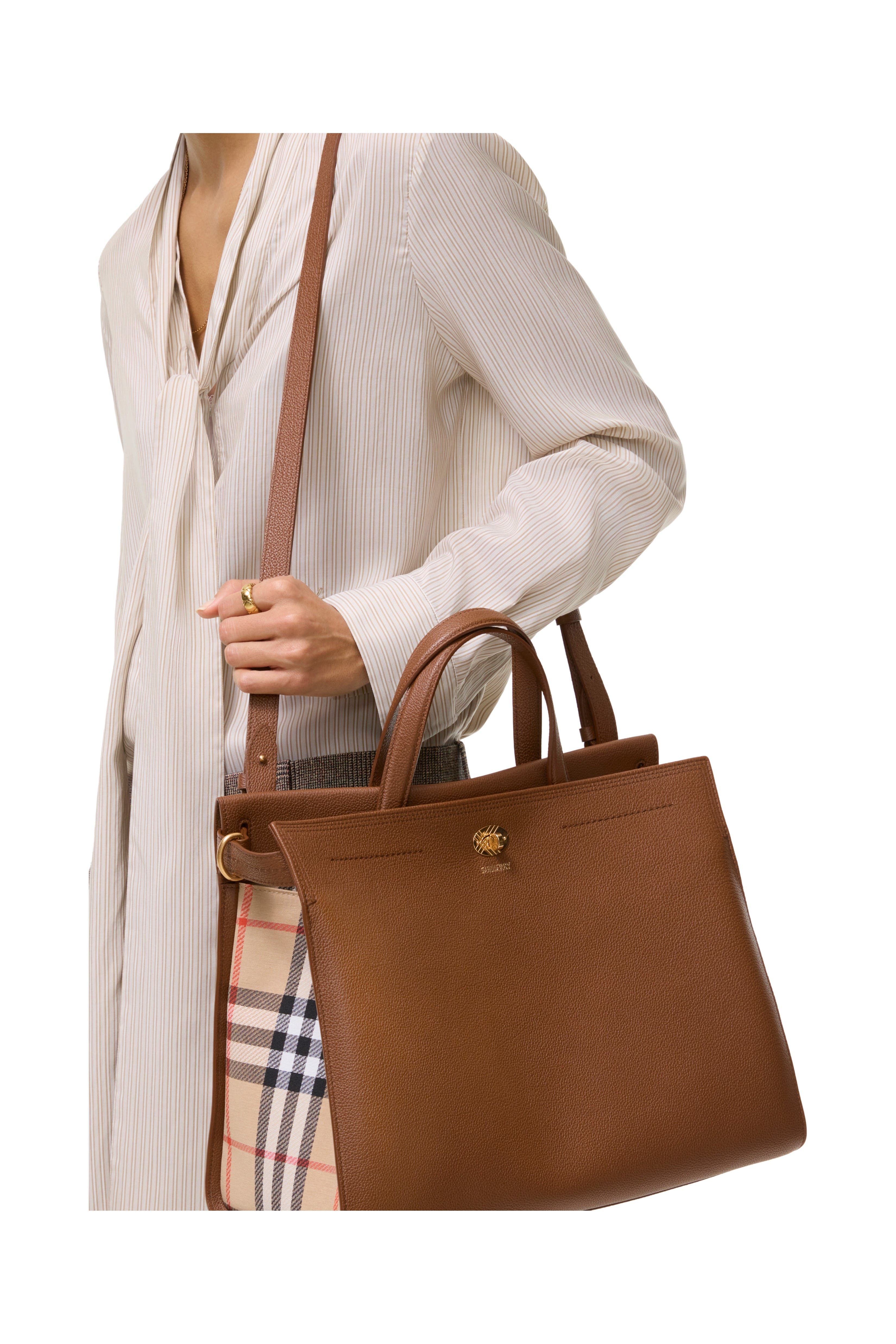 Burberry Medium Cotswolds Check Tote, Alternate, color, Hazel Brown