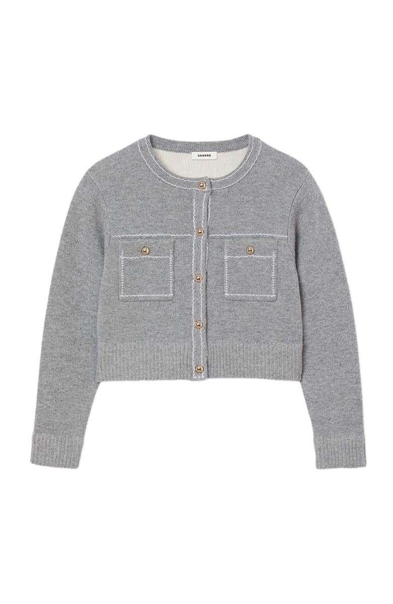 SANDRO Cardigan with contrast stitching, Alternate, color, Grey