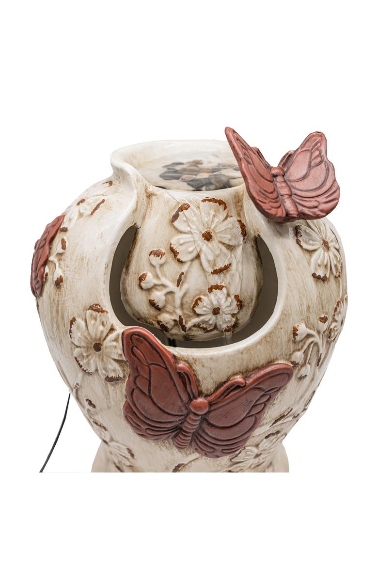 Butterfly Urn Fountain Rust Cream Stoneware, Alternate, color, White