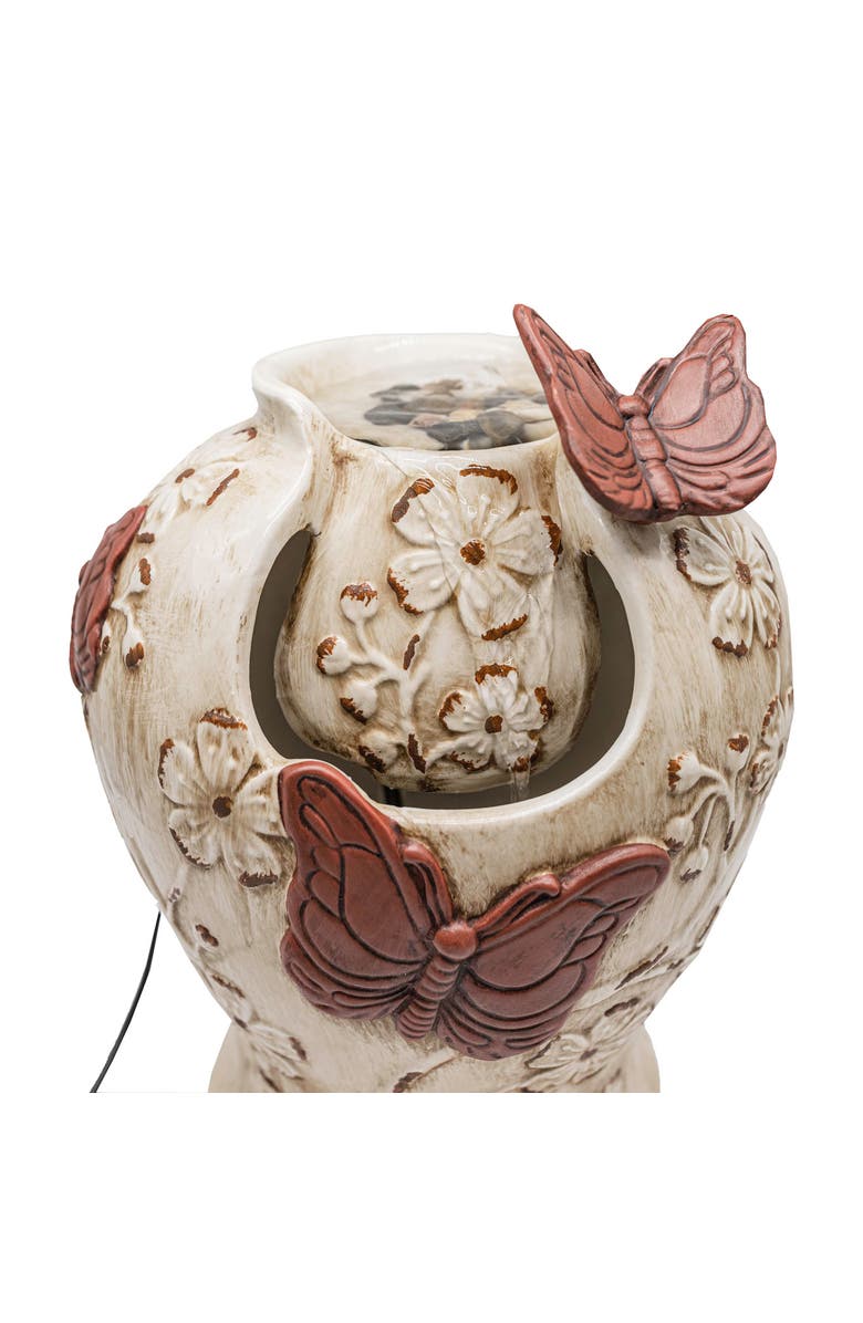 Foreside Home and Garden Butterfly Urn Fountain Rust Cream Stoneware, Alternate, color, White