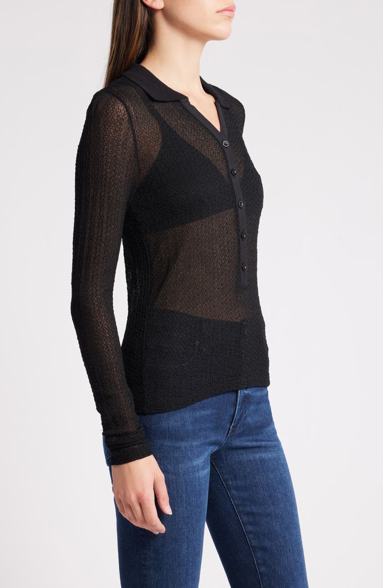 Mesh Lace Long Sleeve Polo