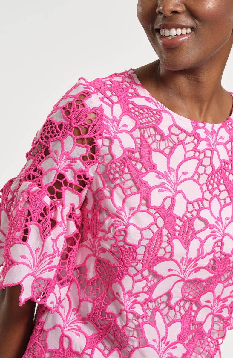 Isaac Mizrahi New York Floral Embroidered Eyelet Top, Alternate, color, Fuchsia