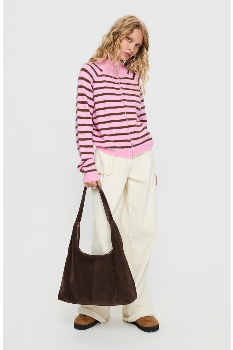 Kaylei Front Zip Cardigan, Alternate, color, PINK STRIPE