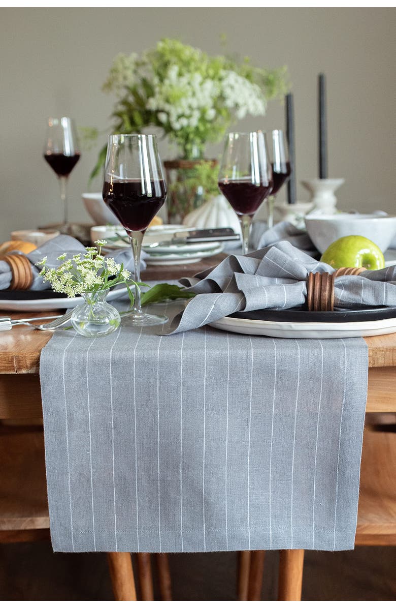 Solino Home Linen Table Runner - Pinstripe, Main, color, Grey And White