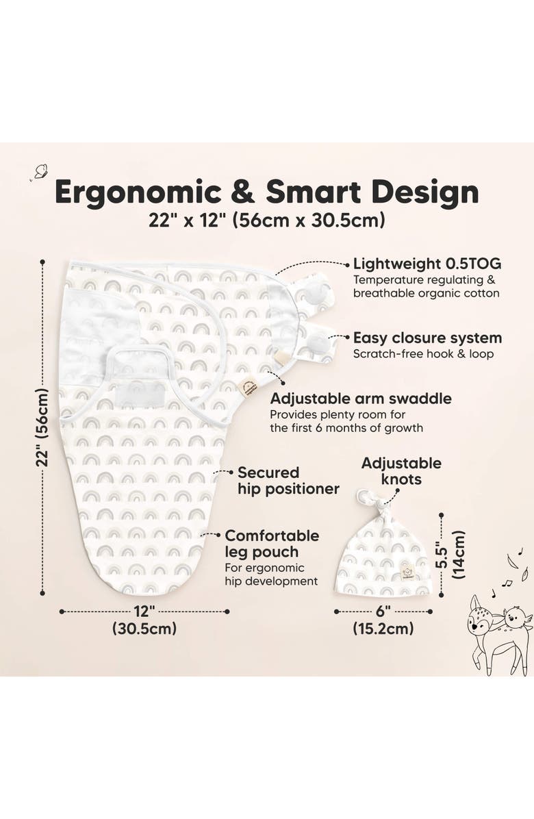 KeaBabies 3-Pack Soothe Swaddle Wraps with Knot Hats, Alternate, color, Shifts