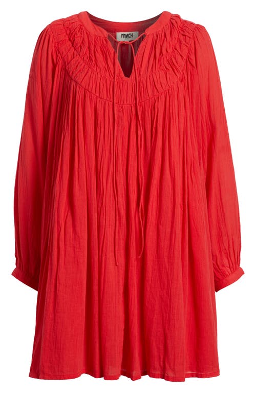 Frnch Aissya Long Sleeve Cotton Shift Dress In Rouge