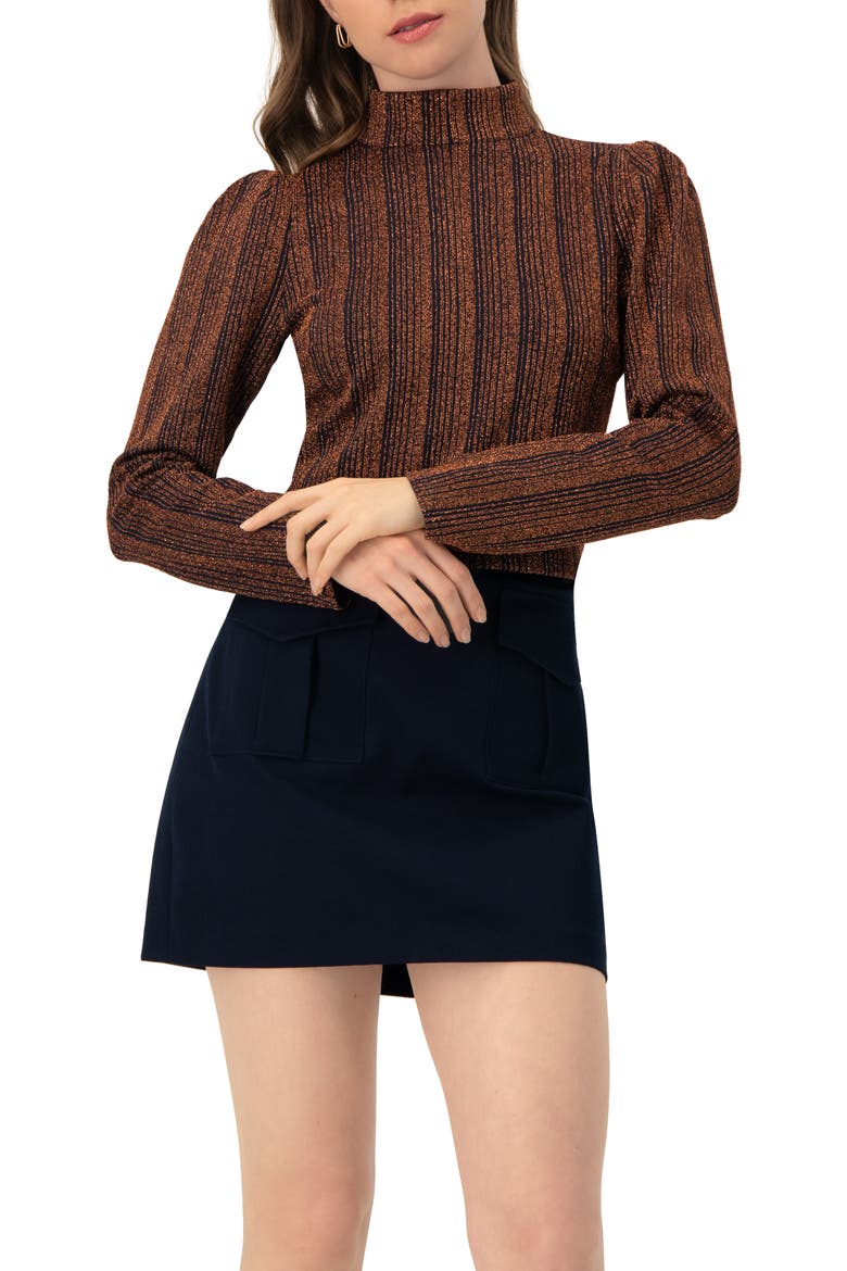High Neck Long Sleeve Top, Main, color, Brown
