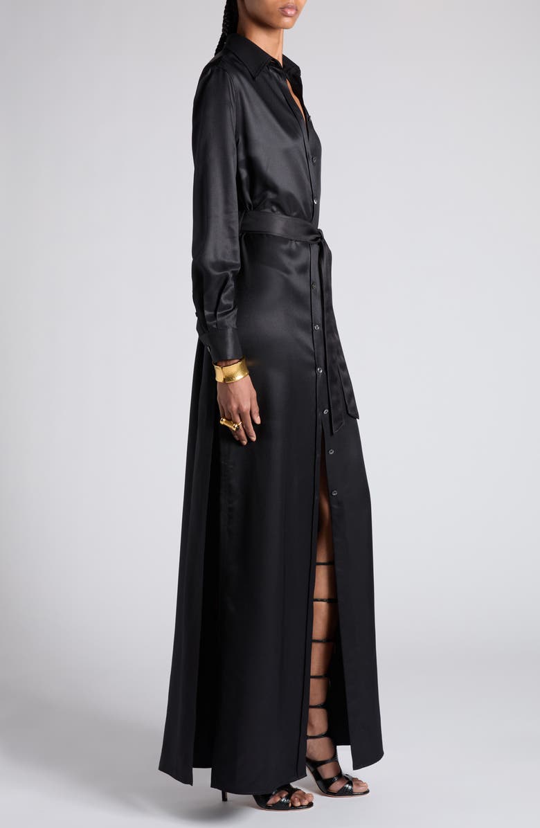 TOM FORD Long Sleeve Silk Twill Belted Shirtdress, Alternate, color, Lb999 Black
