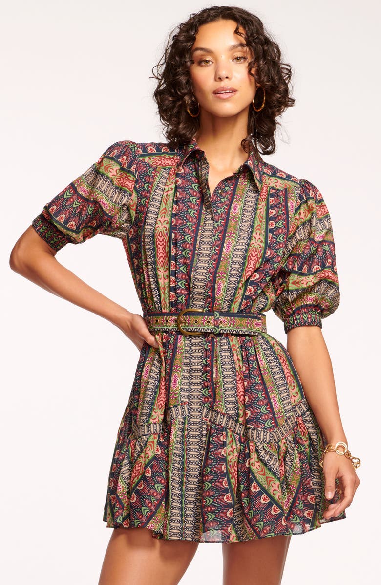 Ramy Brook Abilene Mixed Print Short Sleeve Cotton & Silk Minidress, Alternate, color, 