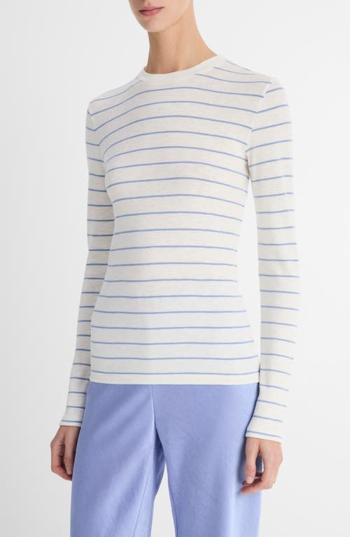 Vince Striped Long-sleeve Crewneck T-shirt In Pacific Opal Combo