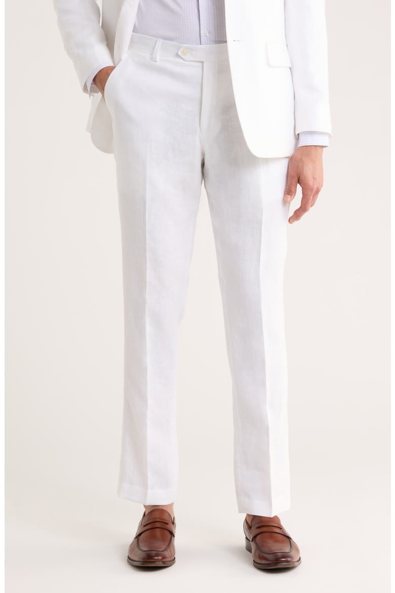 Flat Front Linen Trousers, Main, color, WHITE SOLID
