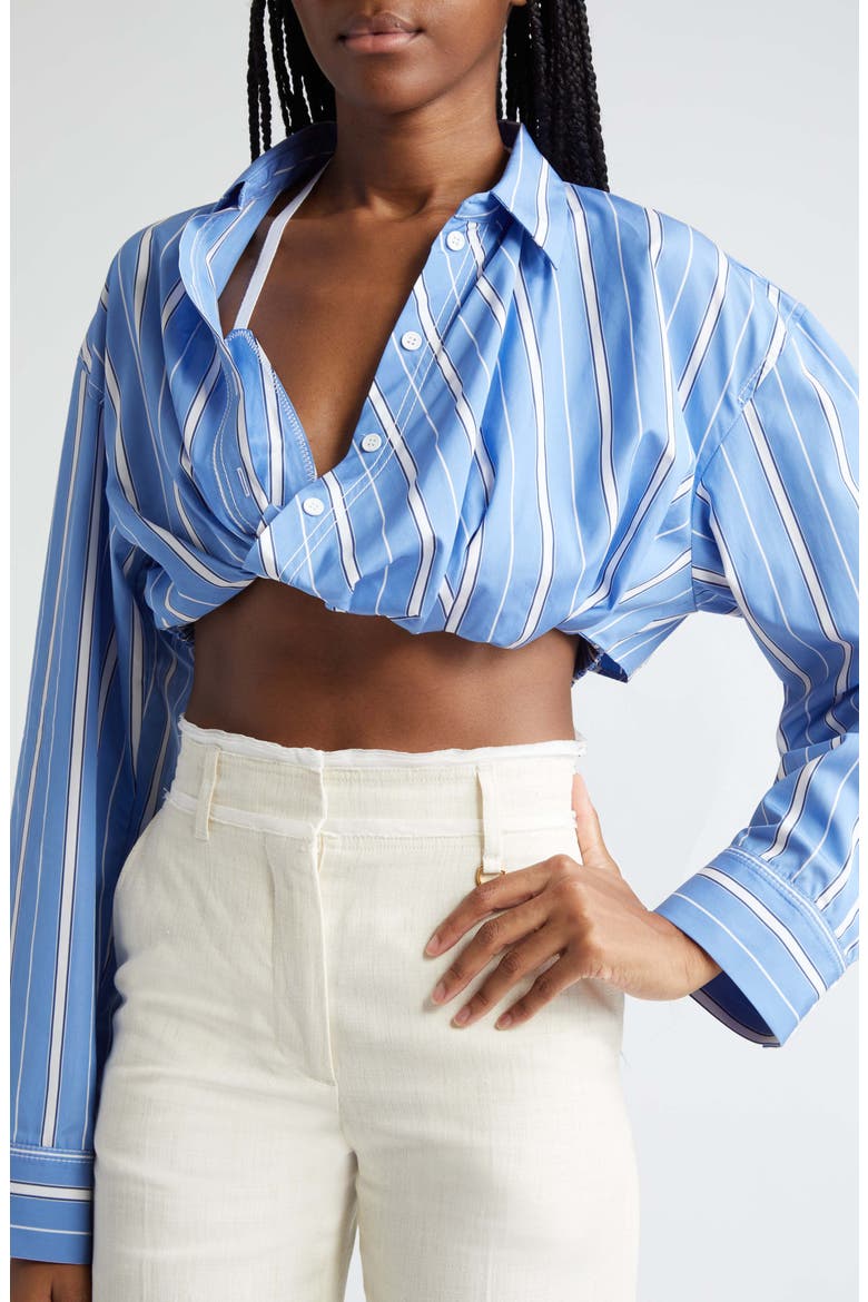 La Chemise Bahia Stripe Crop Cotton Shirt, Alternate, color, BLUE STRIPES