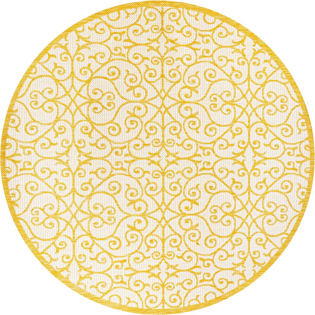 Jonathan Y Madrid Vintage Filigree Textured Weave Indoor/outdoor Round Area Rug In Cream/yellow