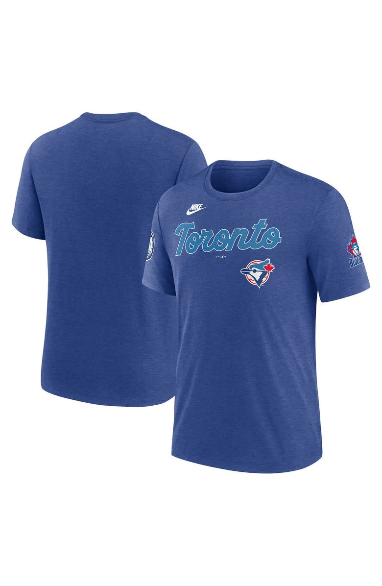 Nike Men's Nike Heather Royal Toronto Blue Jays Cooperstown Collection Eras Tri-Blend T-Shirt, Main, color, 