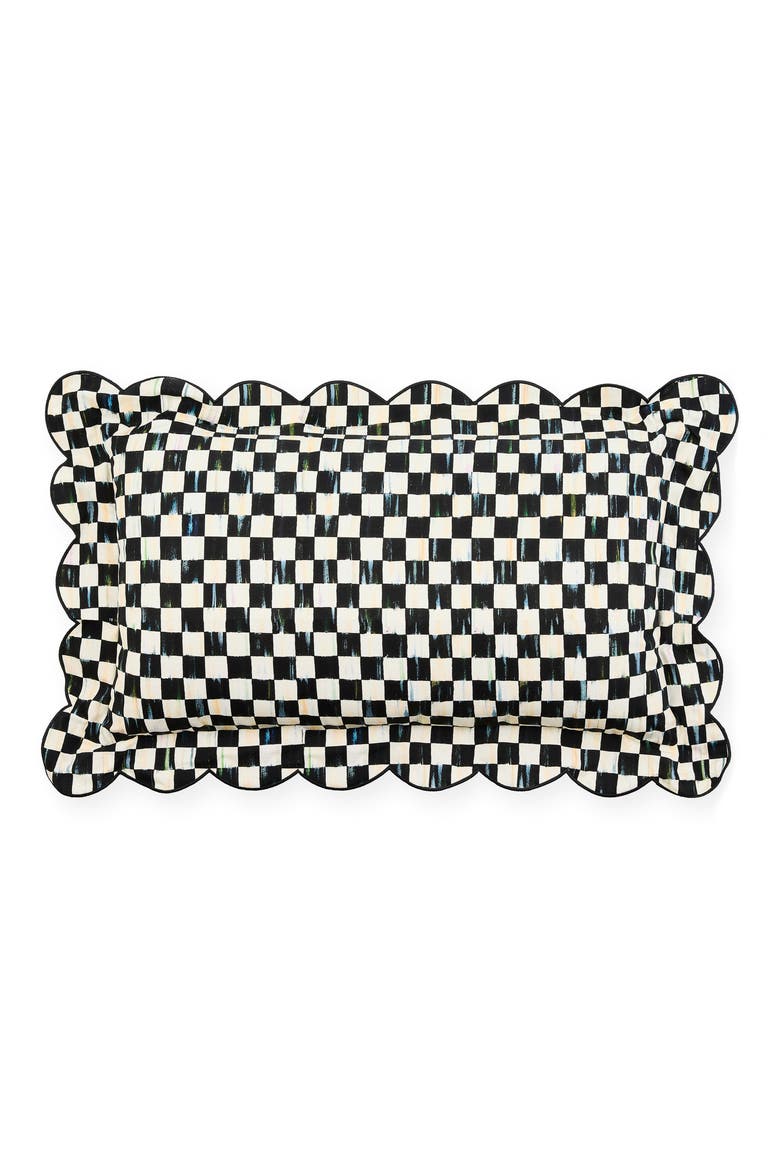 Courtly Check Reversible Scallop Lumbar Pillow, Main, color, BLACK