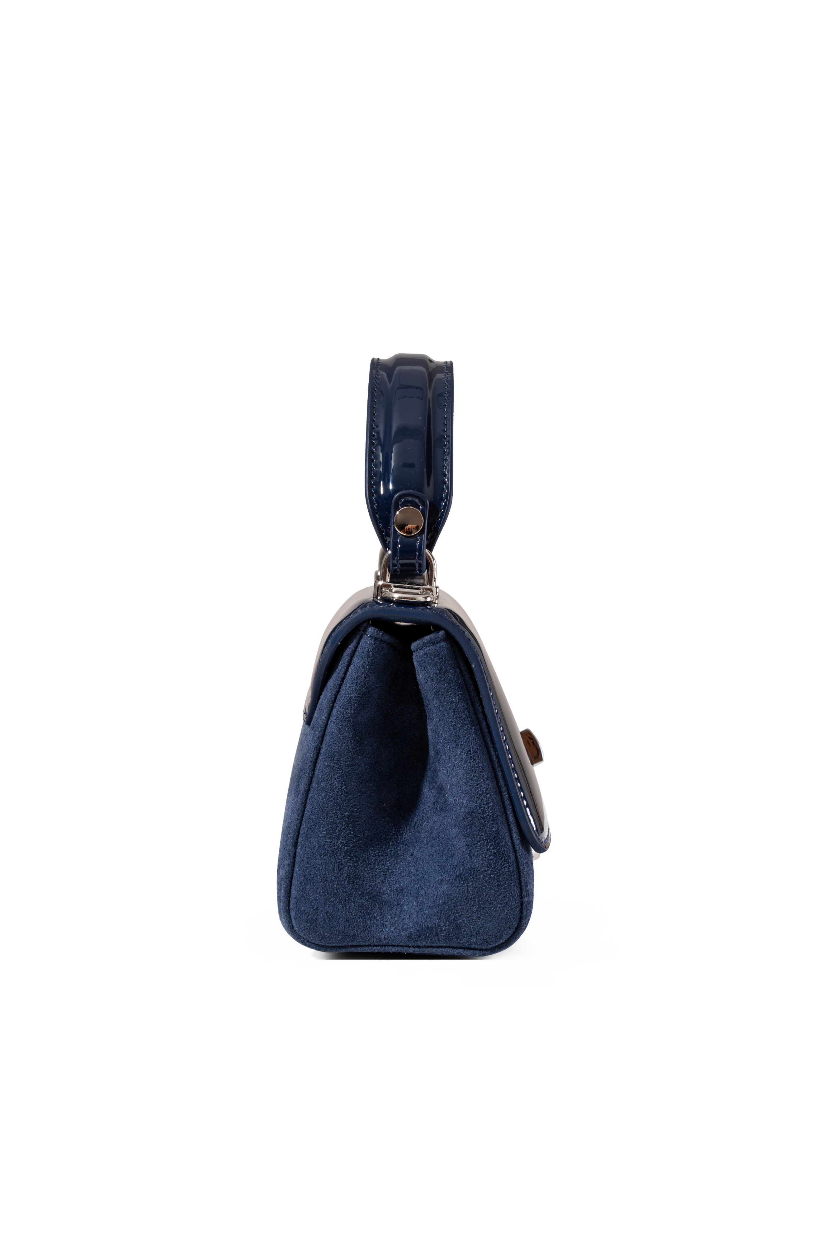 LILI Suede and Patent Leather Top Handle Mini Bag, Alternate, color, Navy