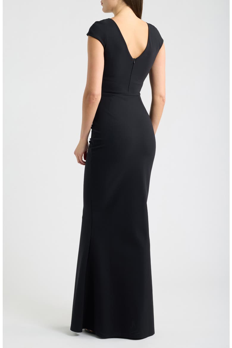 Hesupus Crystal Embellished Ruched Gown, Alternate, color, BLACK