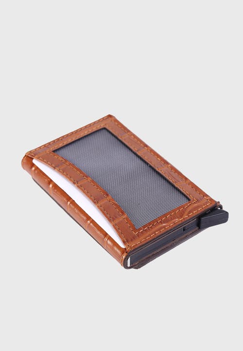 Furniq Uk Genuine Leather Crocodile Pattern Card Holder In Brown