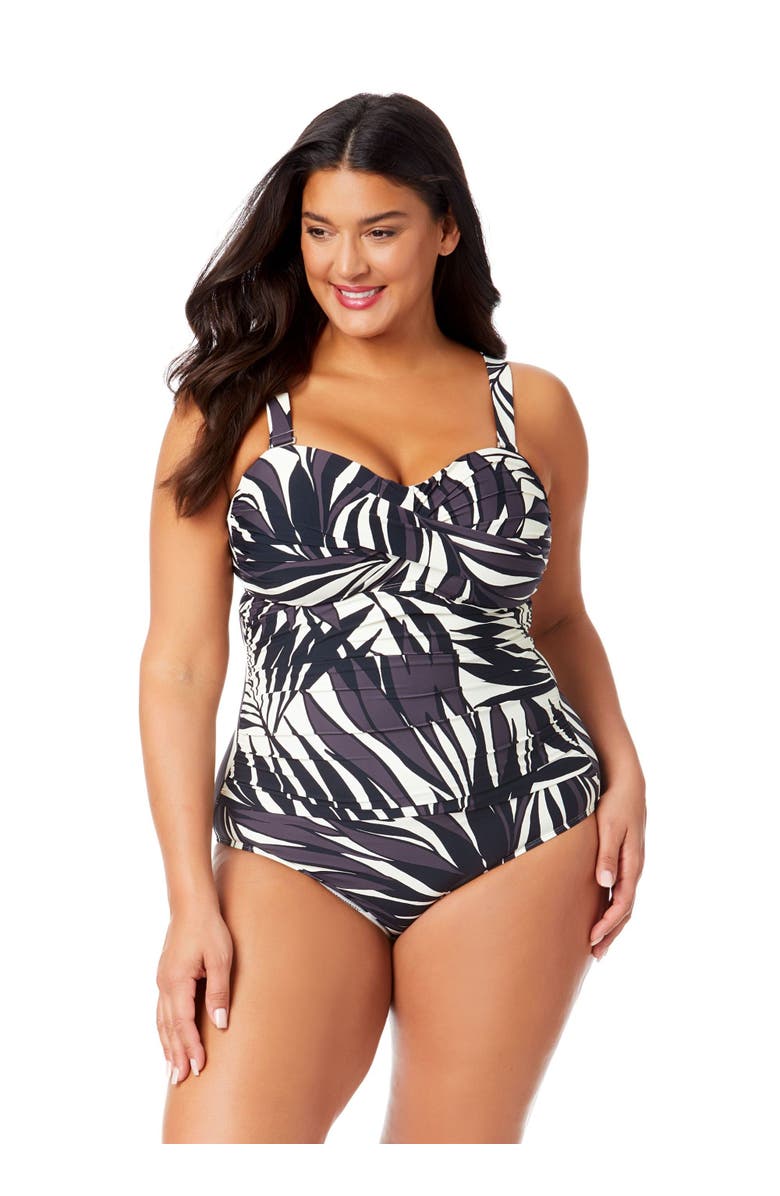 Anne Cole Plus Women's Plus Palm Chic Drape Front Underwire Swim Top, Main, color, Palm Chic