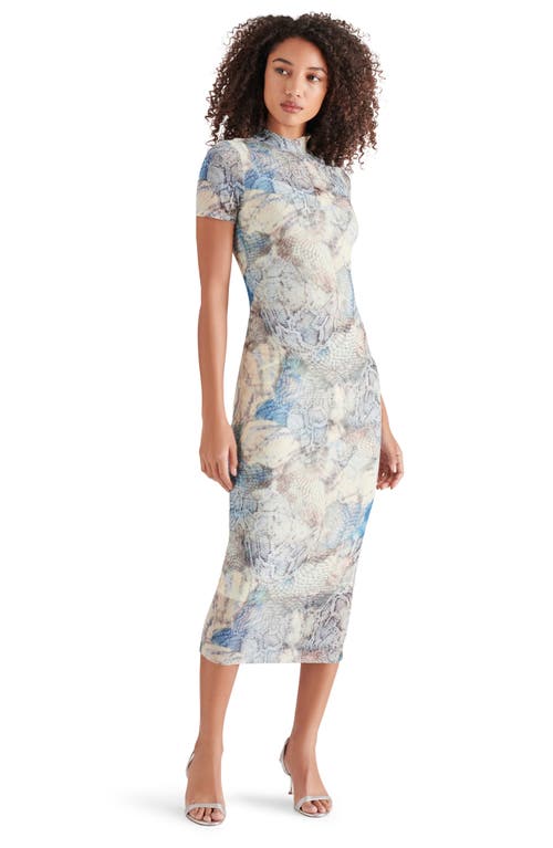 Steve Madden Viv Snakeskin Print Mesh Midi Dress In Blue Multi