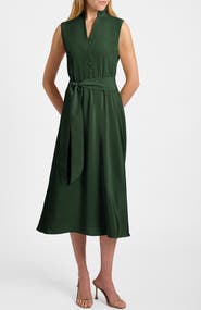Santorelli Nirva Silk Ruffle-Neck Midi Dress