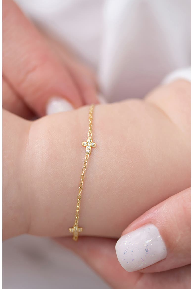 14k Tiny Cross Link Bracelet, Alternate, color, Gold