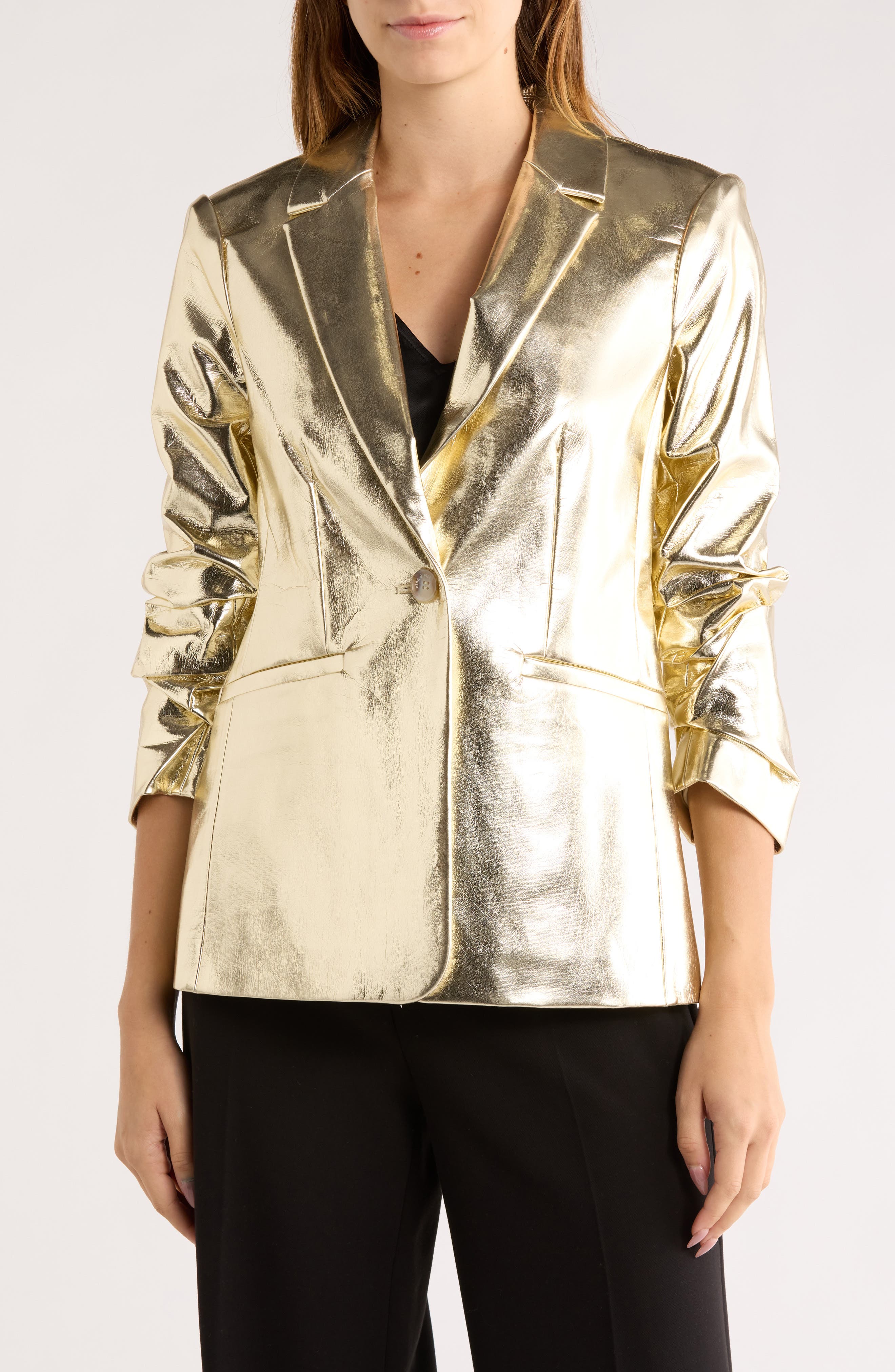 Cinq à Sept Khloe Metallic Faux Leather Blazer