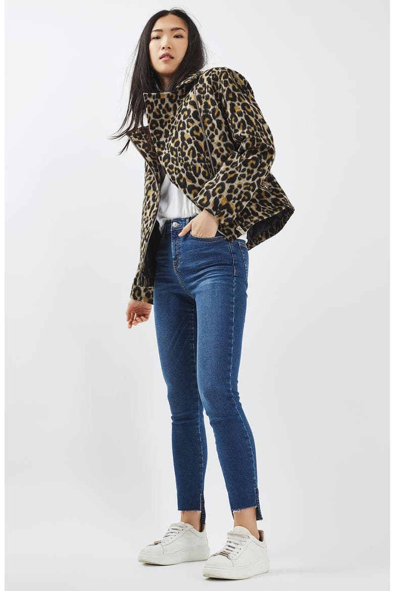 Leopard Print Biker Jacket, Alternate, color, LEOPARD