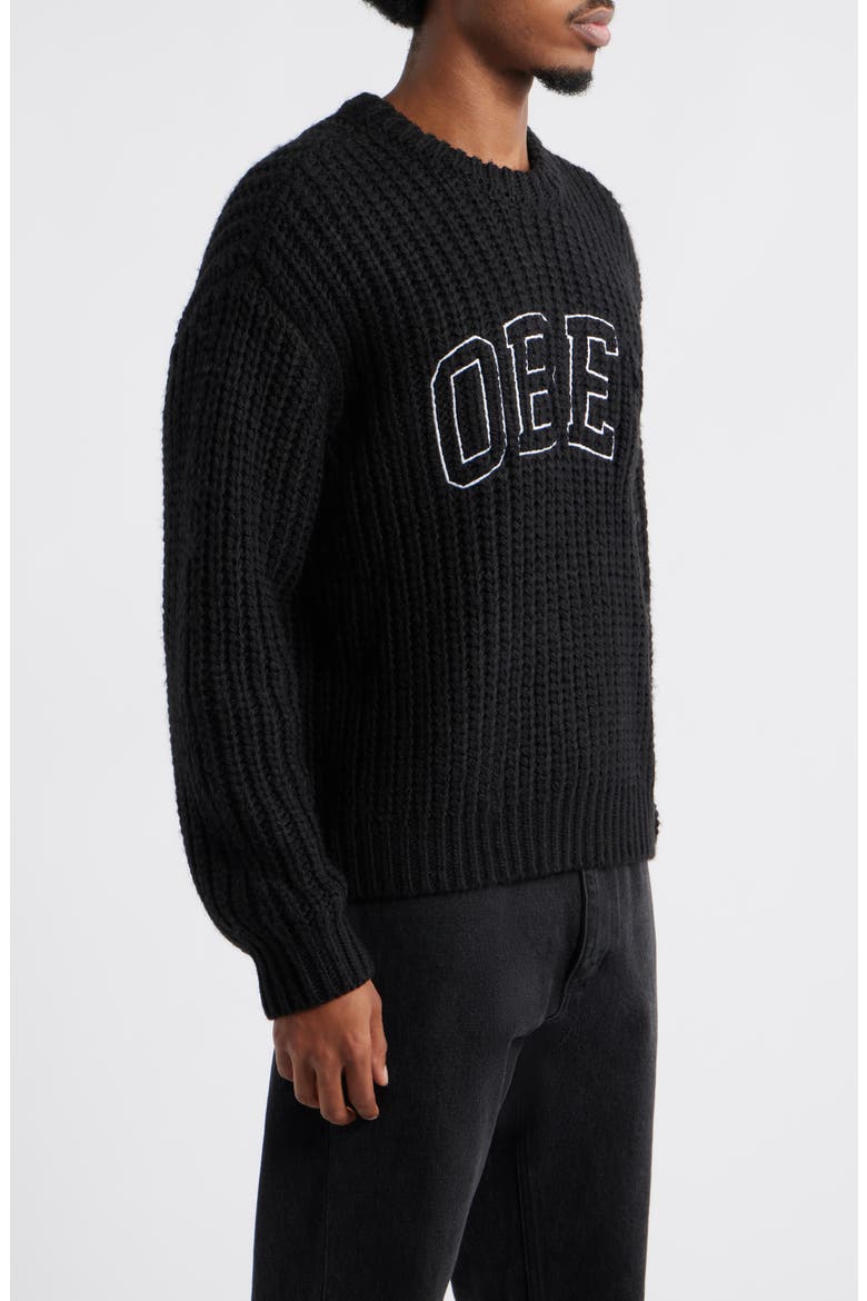 Embroidered Collegiate Logo Ribbed Crewneck Sweater, Alternate, color, BLACK MULTI