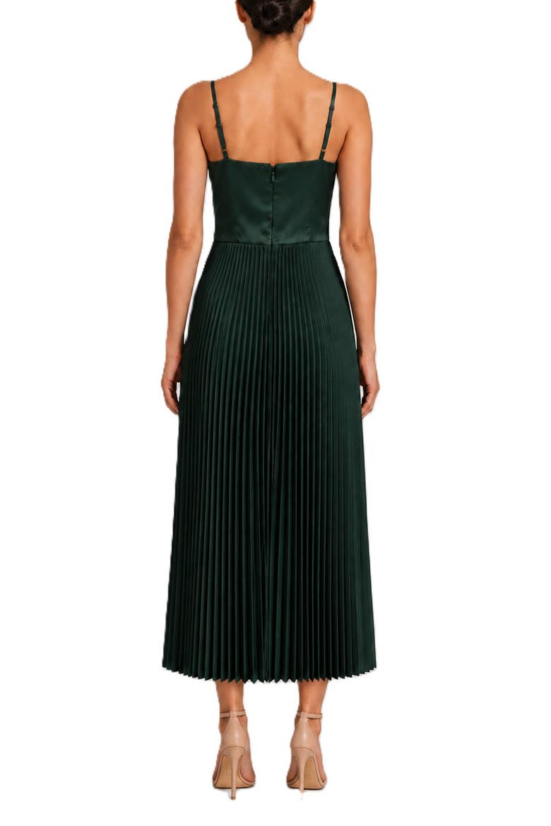 Pleated Satin Midi Dress, Alternate, color, EVERGREEN