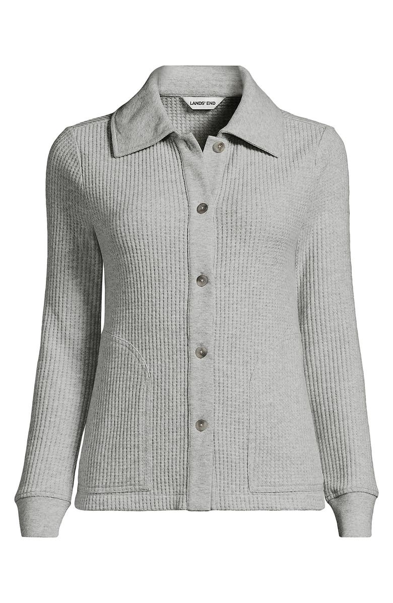 Lands' End Waffle Relaxed Long Sleeve Shirt Jacket, Alternate, color, Gray Heather