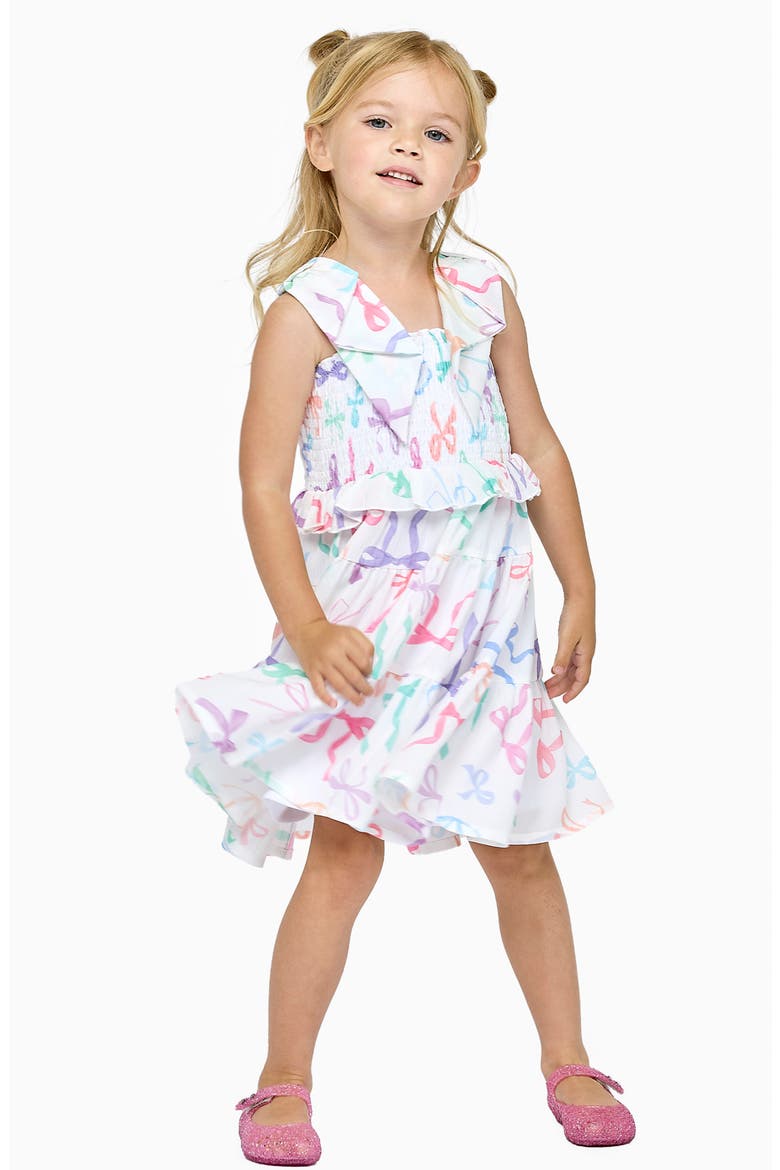 Kids' Bow Print Dress, Alternate, color, WHITE MULTI
