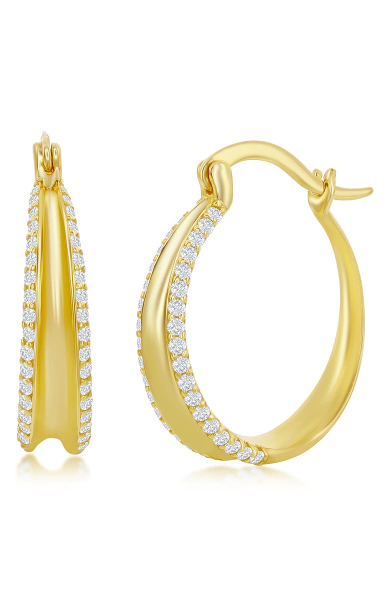 SIMONA 14K Gold Plated Sterling Silver Double Row CZ Hoop Earrings, Main, color,