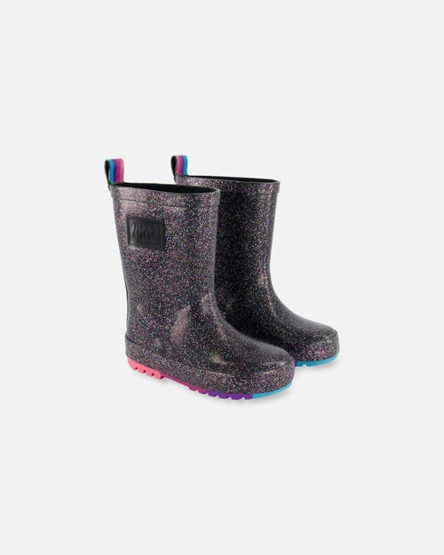 Deux Par Deux Girl's Rain Boots Black With Glitter In Black With Glitter