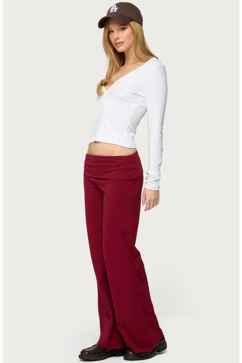 Wide Leg Foldover Cotton Pants, Alternate, color, BURGUNDY