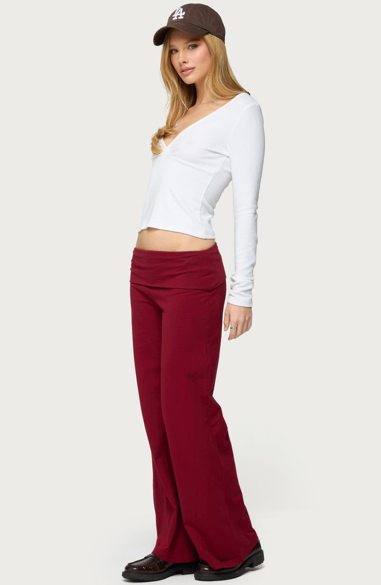 EDIKTED Wide Leg Foldover Cotton Pants, Alternate, color, Burgundy
