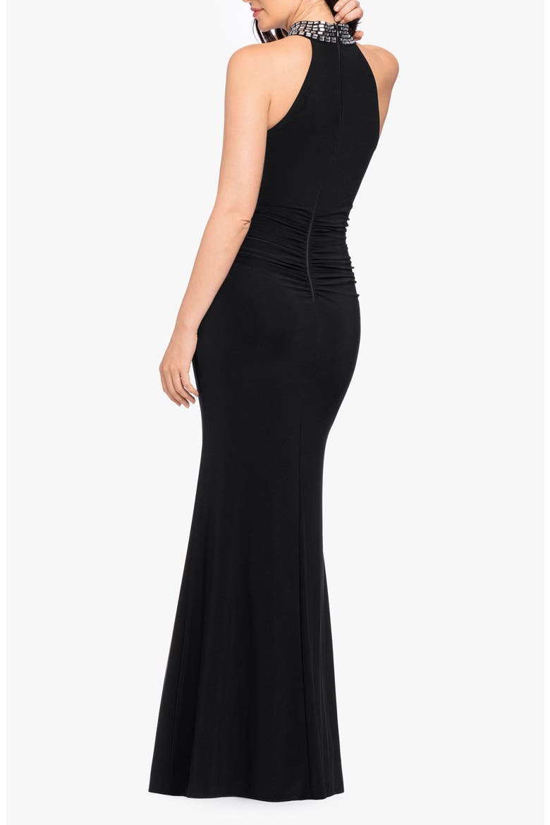 Beaded Mock Neck Column Gown, Alternate, color, BLACK/ SILVER