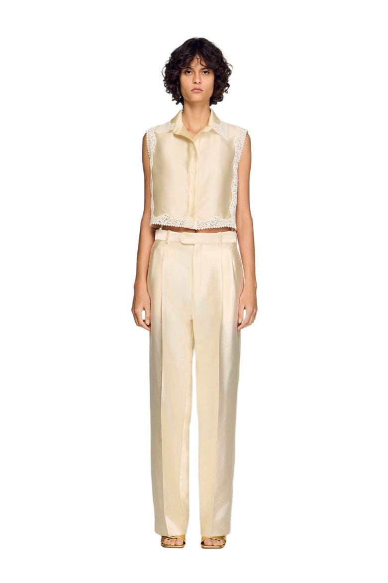 Satin-effect trousers, Alternate, color, Cream