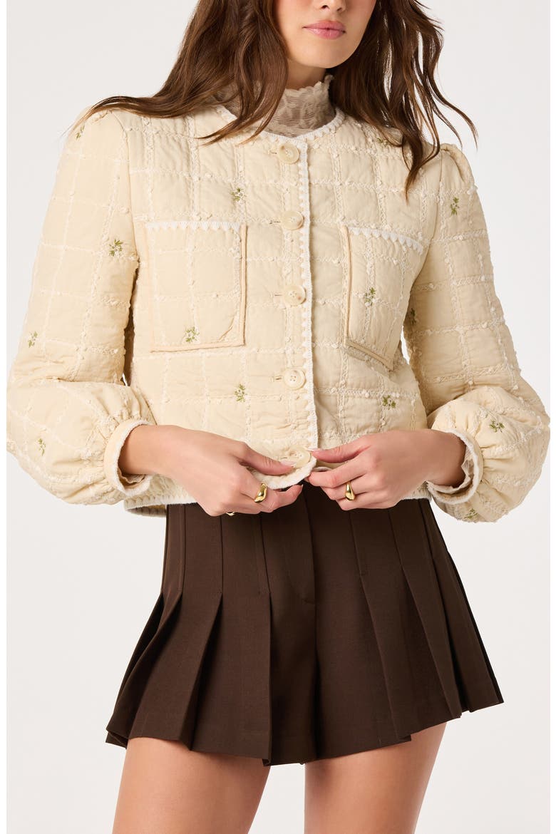 Belicia Quilted Floral Jacket, Alternate, color, CREAM