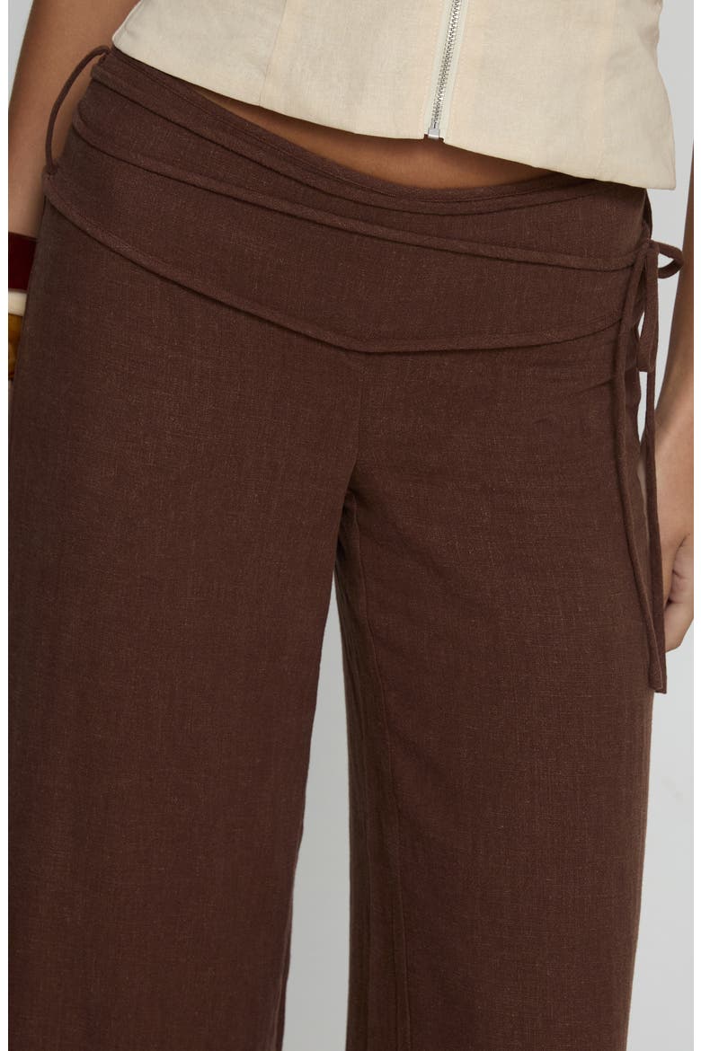 Silver Moon Tie Waist Linen Blend Pants, Alternate, color, BROWN