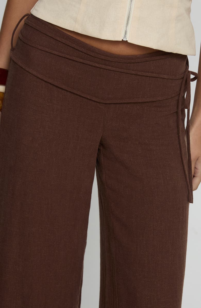 Princess Polly Silver Moon Tie Waist Linen Blend Pants, Alternate, color, Brown